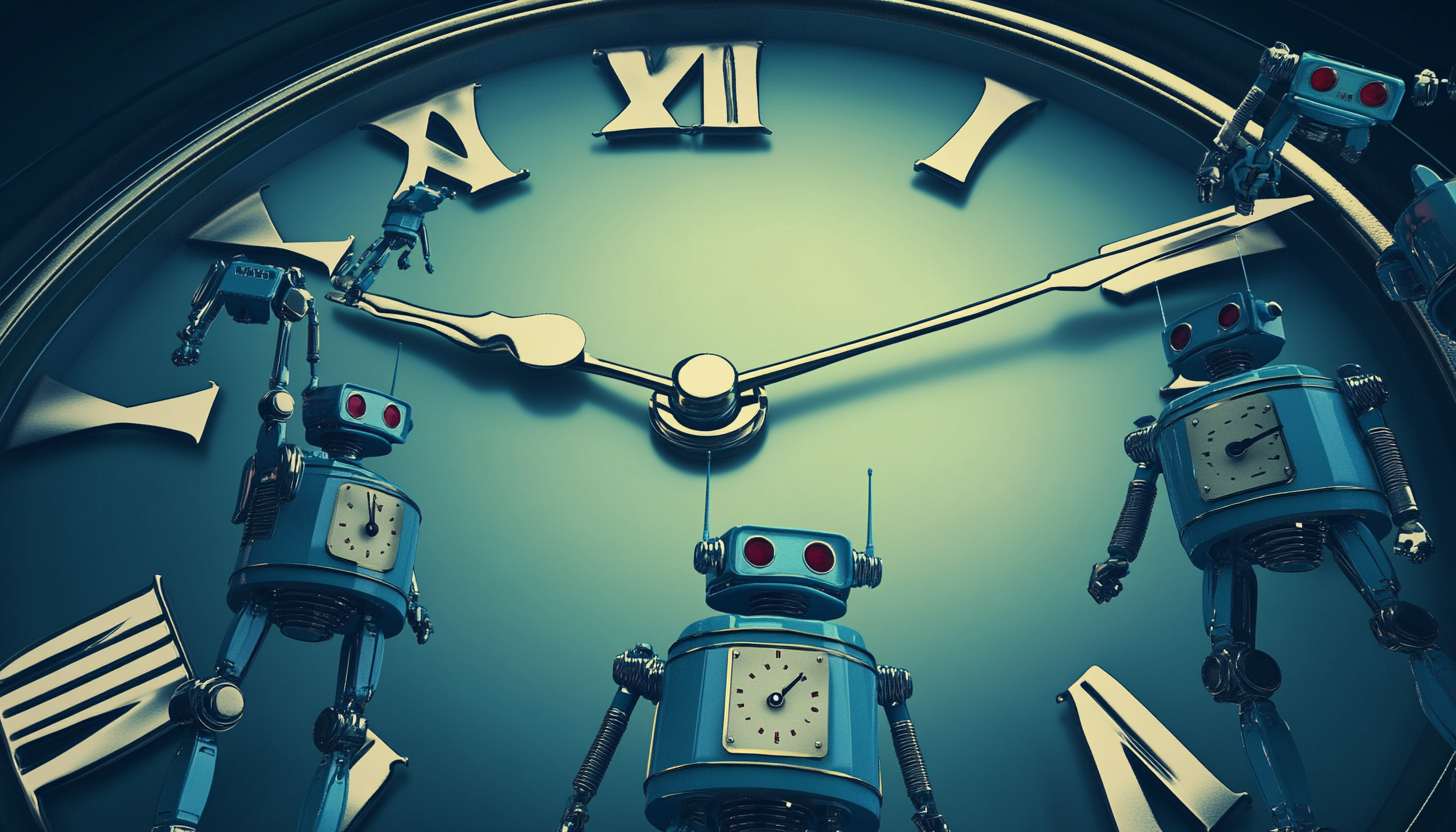 robots turning a clock